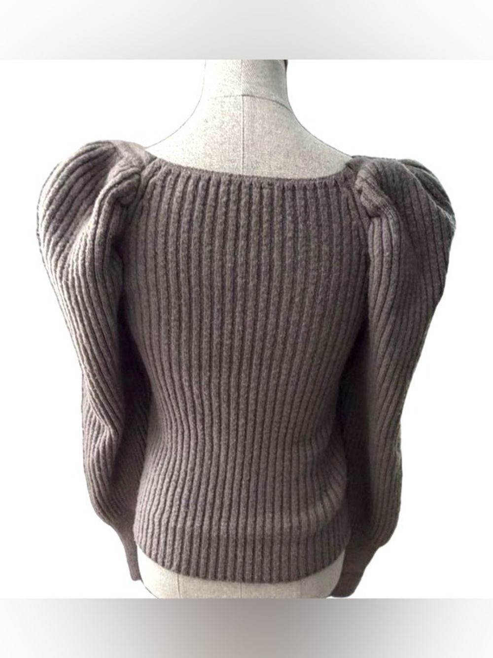 VENUS Gray Ribbed Square Neck Balloon Sleeve Sweater - Picture 4 of 6